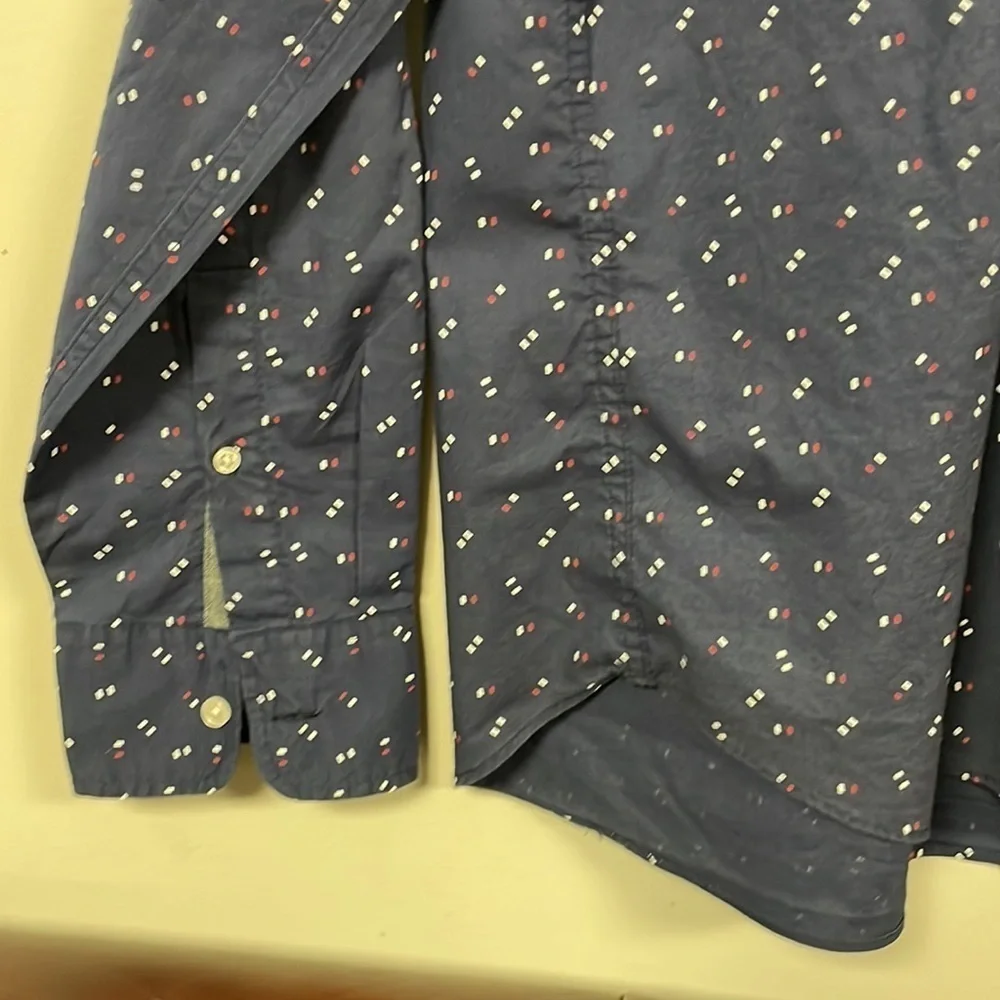 J.Crew Men's Slim Fit Button Down Shirt, XL, Navy with red & white design